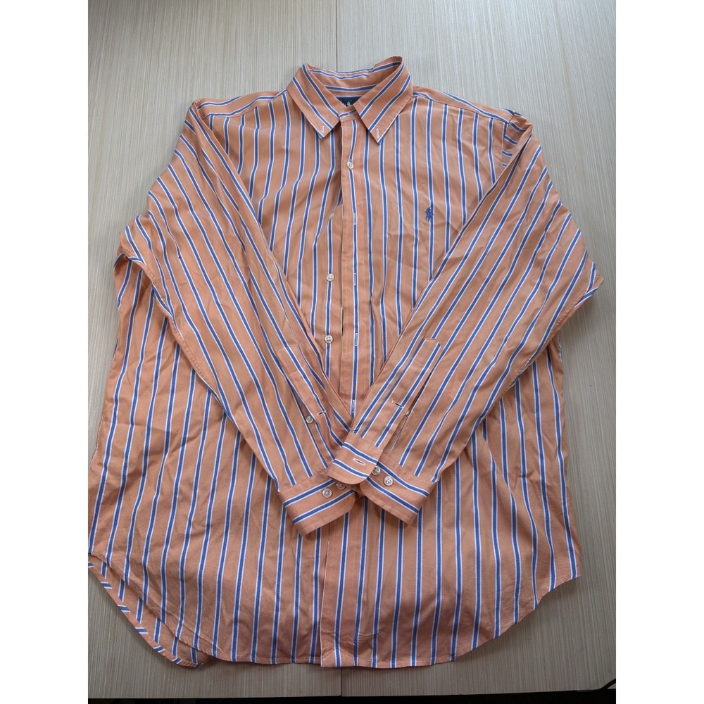 Ralph‎ Lauren Dress Shirt Mens 16 32/33 Orange Plaid Classic Fit Formal Oxford